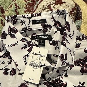 Express women’s  White Shirt with Purple Floral Design